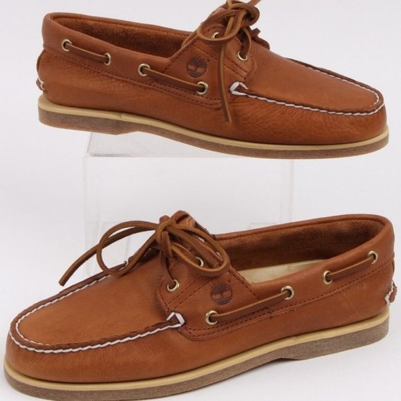 Timberland 2 Eye Brown Leather Loafer Shoes Size 9 - Picture 11 of 11